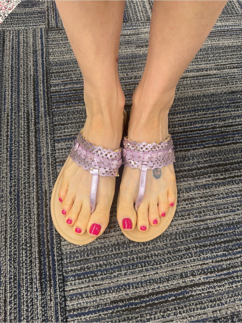 Lace Trim Lavender Thong Sandals - Women